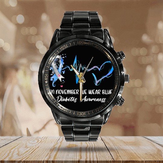 in november we wear blue diabetes awareness gifts Calendar Steel Band Watch