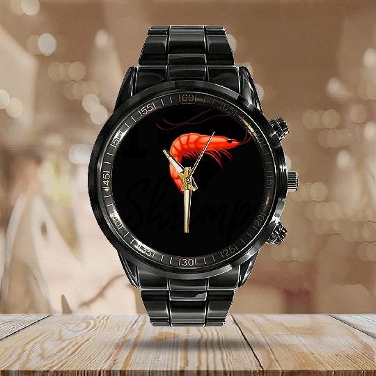 I Love Shrimp Calendar Steel Band Watch