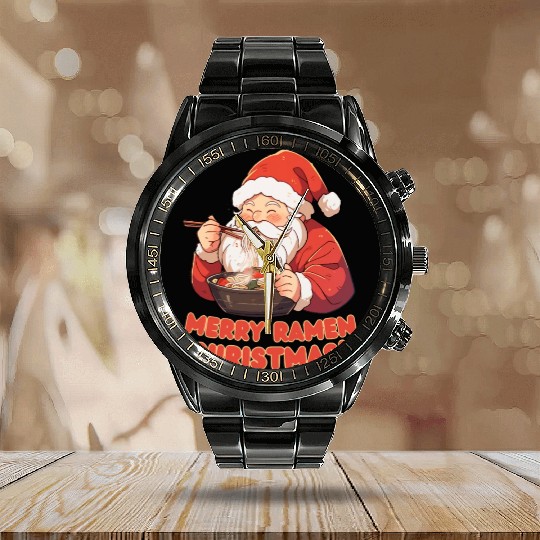Merry Ramen Christmas Ramen Lover Calendar Steel Band Watch