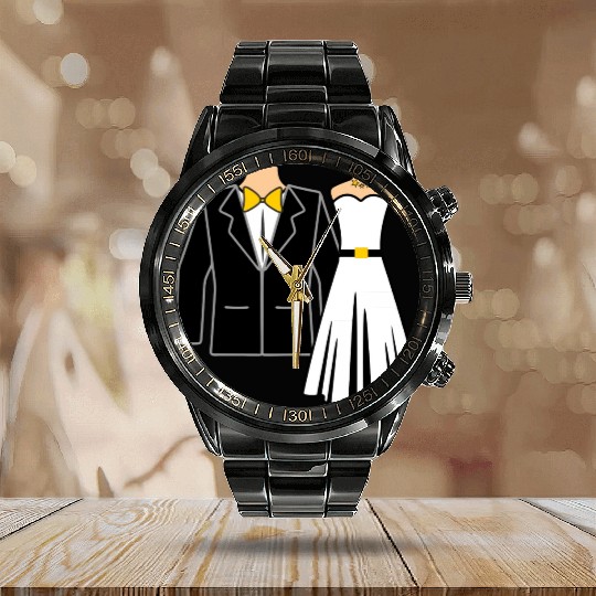 Wedding clothes bride groom Calendar Steel Band Watch