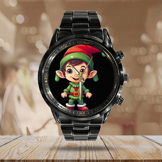 Cool Jolly Stylish Christmas Elf Calendar Steel Band Watch