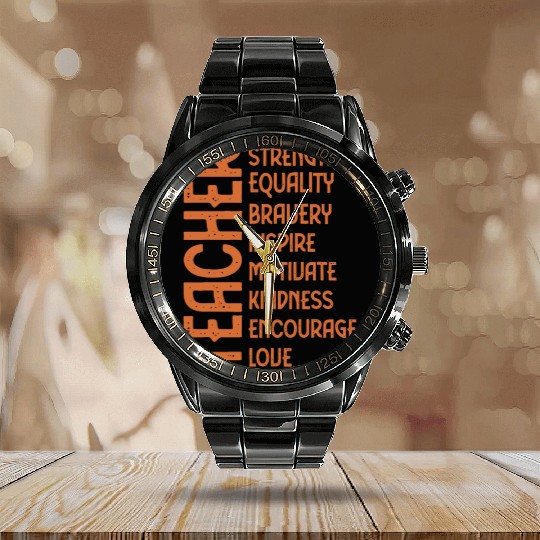 Melanin Teacher Black History Month Juneteenth Calendar Steel Band Watch
