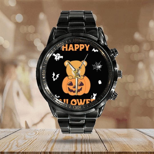 Bear In Pumpkin Sweet Bears Happy Halloween Calendar Steel Band Watch
