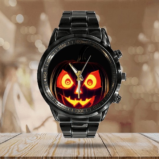 Hallowen Spooky Pumpkin Design Gift for Hallows Calendar Steel Band Watch