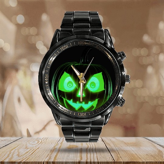 Hallowen Spooky Pumpkin Design Gift for Hallows Calendar Steel Band Watch