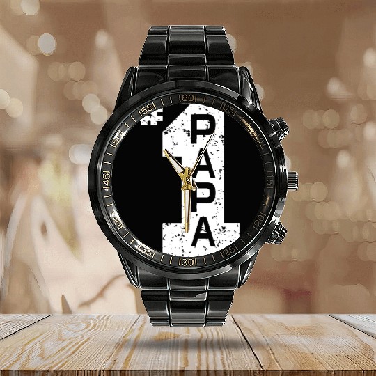 Papa Number One 1 Grandpa Fathers Day Calendar Steel Band Watch