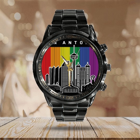 San Antonio Texas Rainbow Flag LGBTQAI Pride Calendar Steel Band Watch