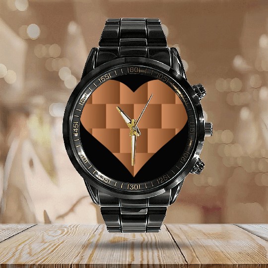 Brown Cute Heart Icon Calendar Steel Band Watch
