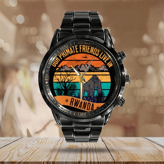 Rwanda Gorilla Our Primate Friends Calendar Steel Band Watch
