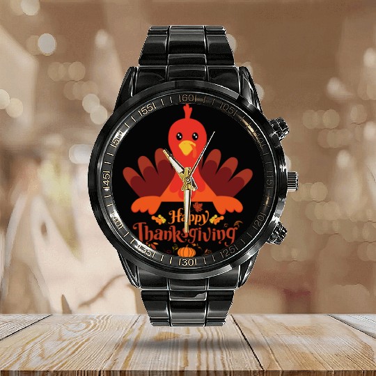 happy Thanksgiving Calendar Steel Band Watch