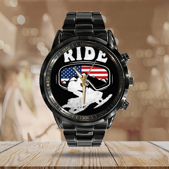 Snowmobile RIDE Snowmobiling Winter Calendar Steel Band Watch