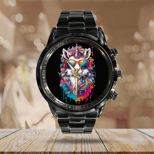 Sparkling Horse Rainbow Unicorn Pony Calendar Steel Band Watch