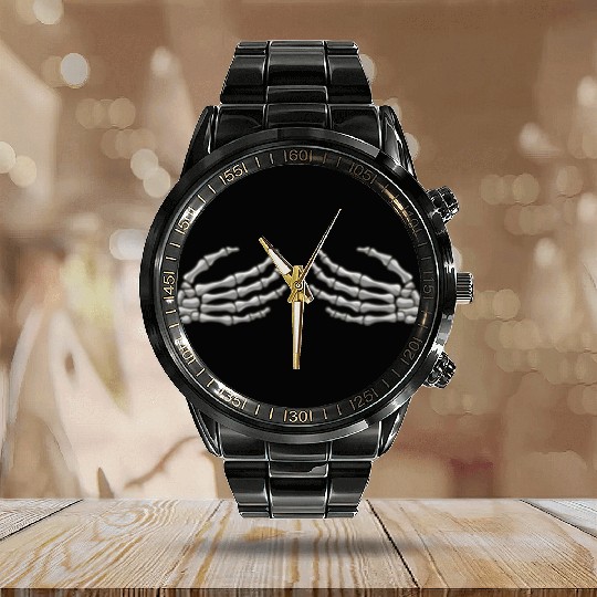 Halloween Skeleton Hands Calendar Steel Band Watch
