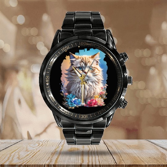 Persian Cat Calendar Steel Band Watch