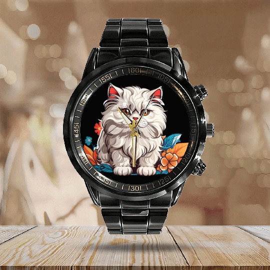 Persian Cat Calendar Steel Band Watch
