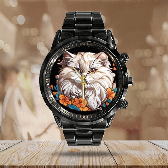 Persian Cat Calendar Steel Band Watch