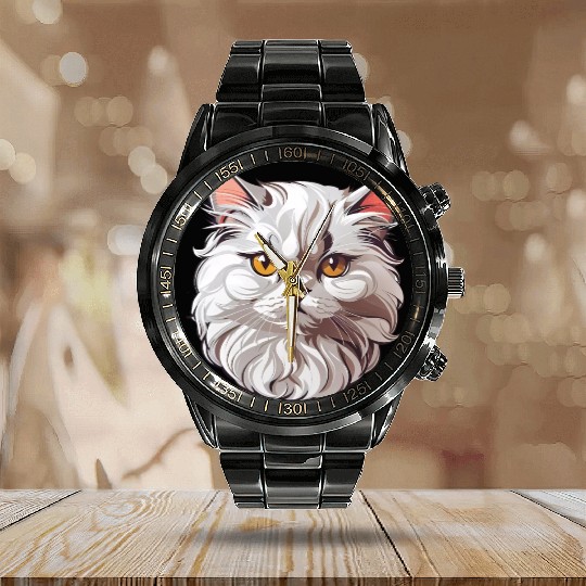 Persian Cat Calendar Steel Band Watch