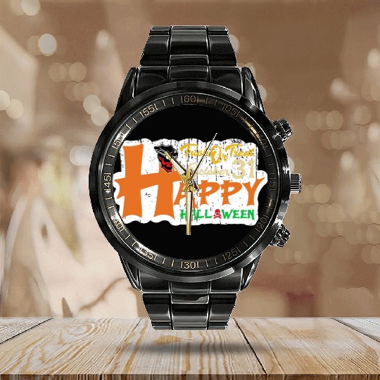 TRICK OR TREAT HALLOWEEN Calendar Steel Band Watch
