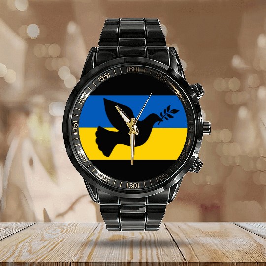 Ukraine Peace Bird Calendar Steel Band Watch