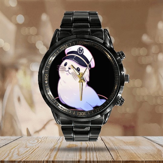 Seal Sailor Cap Boat Captain Cap Boating Seal Calendar Steel Band Watch