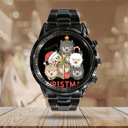 Alpaca Christmas Tree Merry Christmas Calendar Steel Band Watch