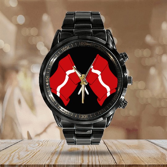 Two flags of Latvia crossed Calendar Steel Band Watch
