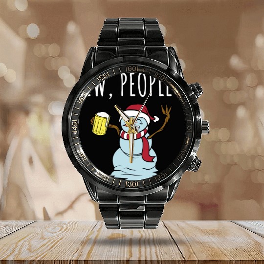 Merry Christmas Ew People Drunk Beer Snowman Calendar Steel Band Watch