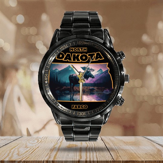 North Dakota - Moose Calendar Steel Band Watch