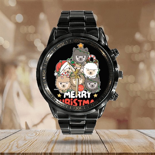 Alpaca Christmas Tree Merry Christmas Calendar Steel Band Watch
