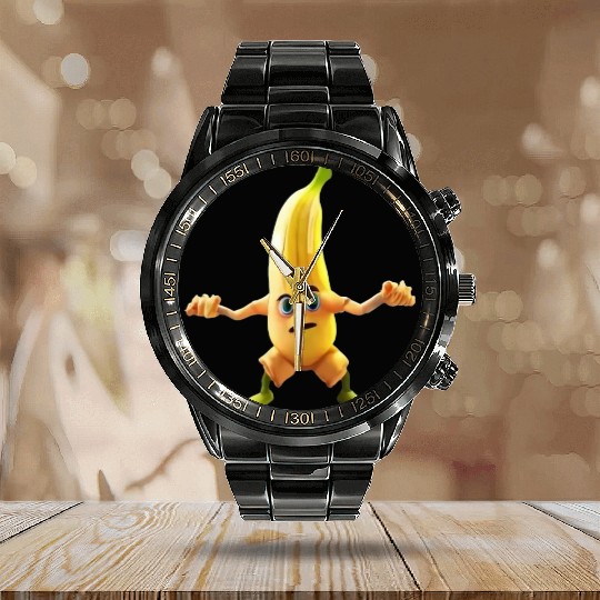 Video game character with a banana Calendar Steel Band Watch