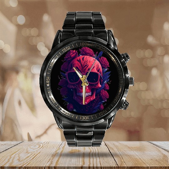 red skull Calendar Steel Band Watch