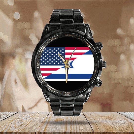 Israel USA flag flags Calendar Steel Band Watch