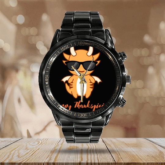 Happy Thanksgiving - Thanksgiving cartoon design Calendar Steel Band Watch