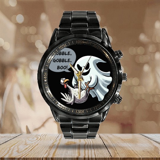Playful Ghost's Surprise Turkey Calendar Steel Band Watch
