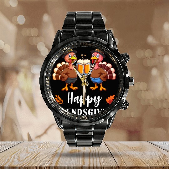 Happy Friendsgiving Funny Turkey Thanksgiving Calendar Steel Band Watch