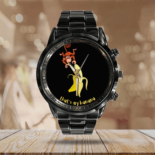 Monkey and Banana funny animal Calendar Steel Band Watch