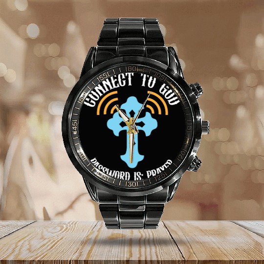 Connect to God I Love Jesus Believer Scripture Calendar Steel Band Watch