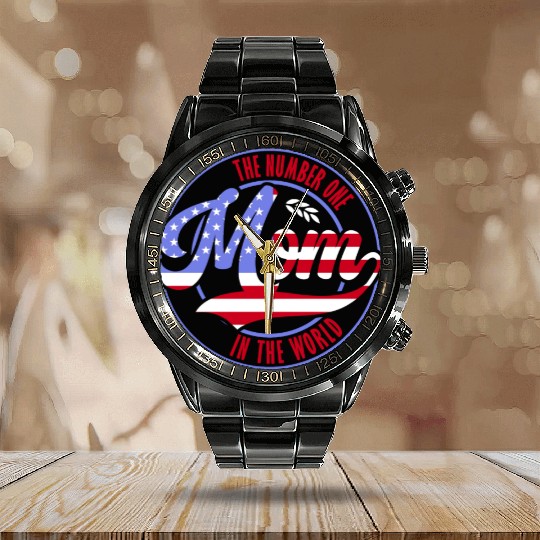 The Number One Mom American Flag Mother's Day Calendar Steel Band Watch
