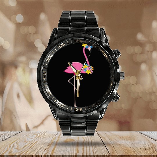 cool flamingo Calendar Steel Band Watch
