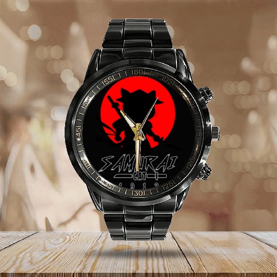 Samurai Cat Calendar Steel Band Watch
