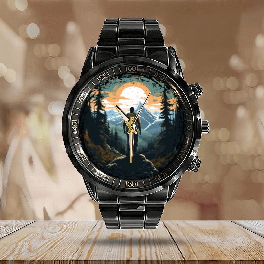 Forest nature trekking adventure Calendar Steel Band Watch