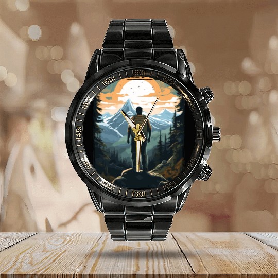 Forest nature trekking adventure Calendar Steel Band Watch