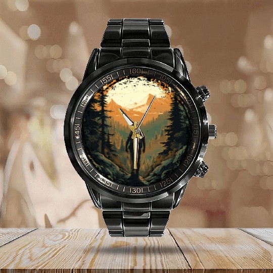 Forest nature trekking adventure Calendar Steel Band Watch