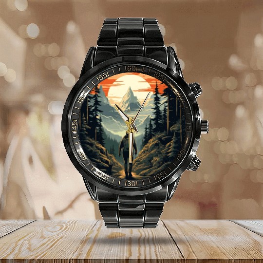 Forest nature trekking adventure Calendar Steel Band Watch