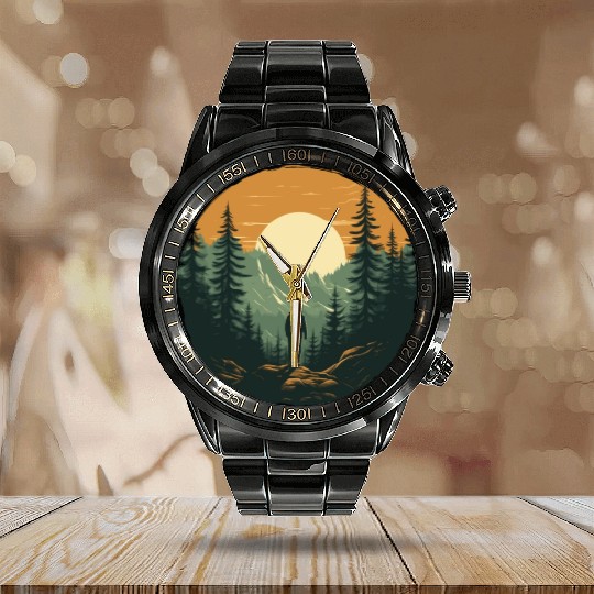 Forest nature trekking adventure Calendar Steel Band Watch