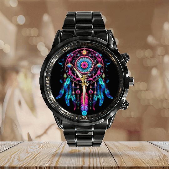 Neon Dreamcatcher Fantasy | Plastic Poppy™ Calendar Steel Band Watch