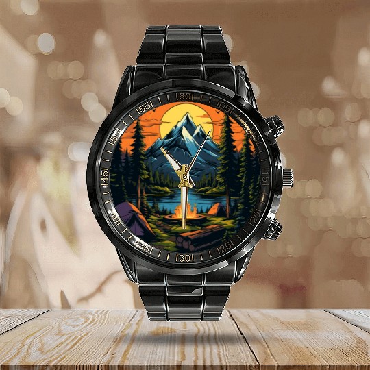 Forest nature trekking adventure Calendar Steel Band Watch