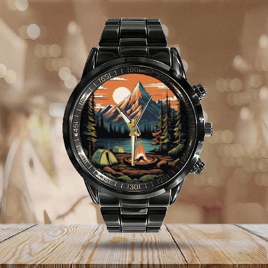 Forest nature trekking adventure Calendar Steel Band Watch
