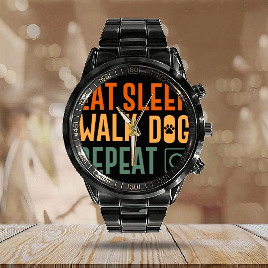 eat sleep walk repeat walking hobby Calendar Steel Band Watch
