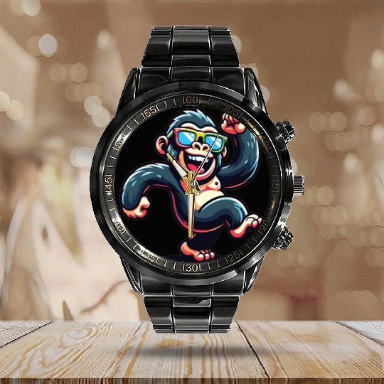 Gorilla With Sunglasses Calendar Steel Band Watch
